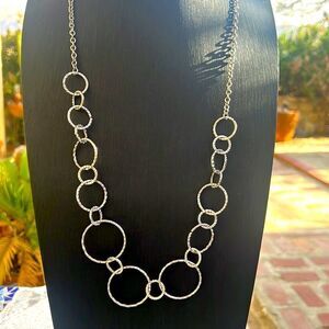 Long Silver Interlocking Circles Necklace 30”